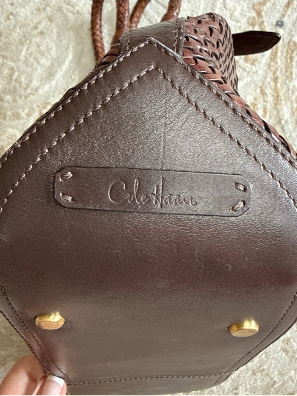 Cole Haan Woven Leather Shoulder Bag - Dark Brown - Picture 4 of 11